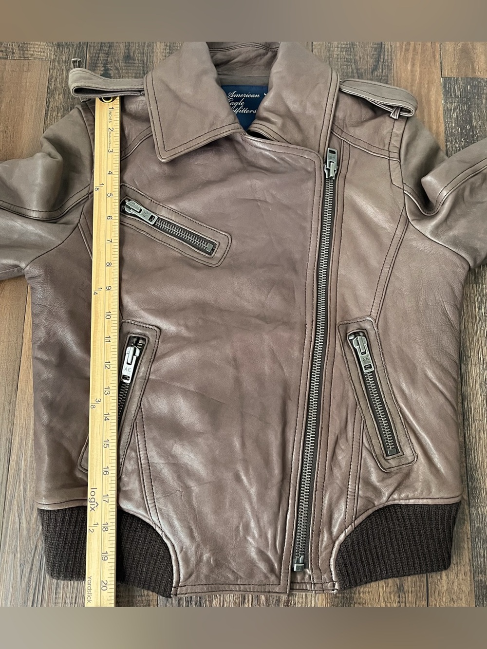 American Eagle Genuine Leather Bomber Jacket Elbow Patches Military Size Small - Picture 15 of 16